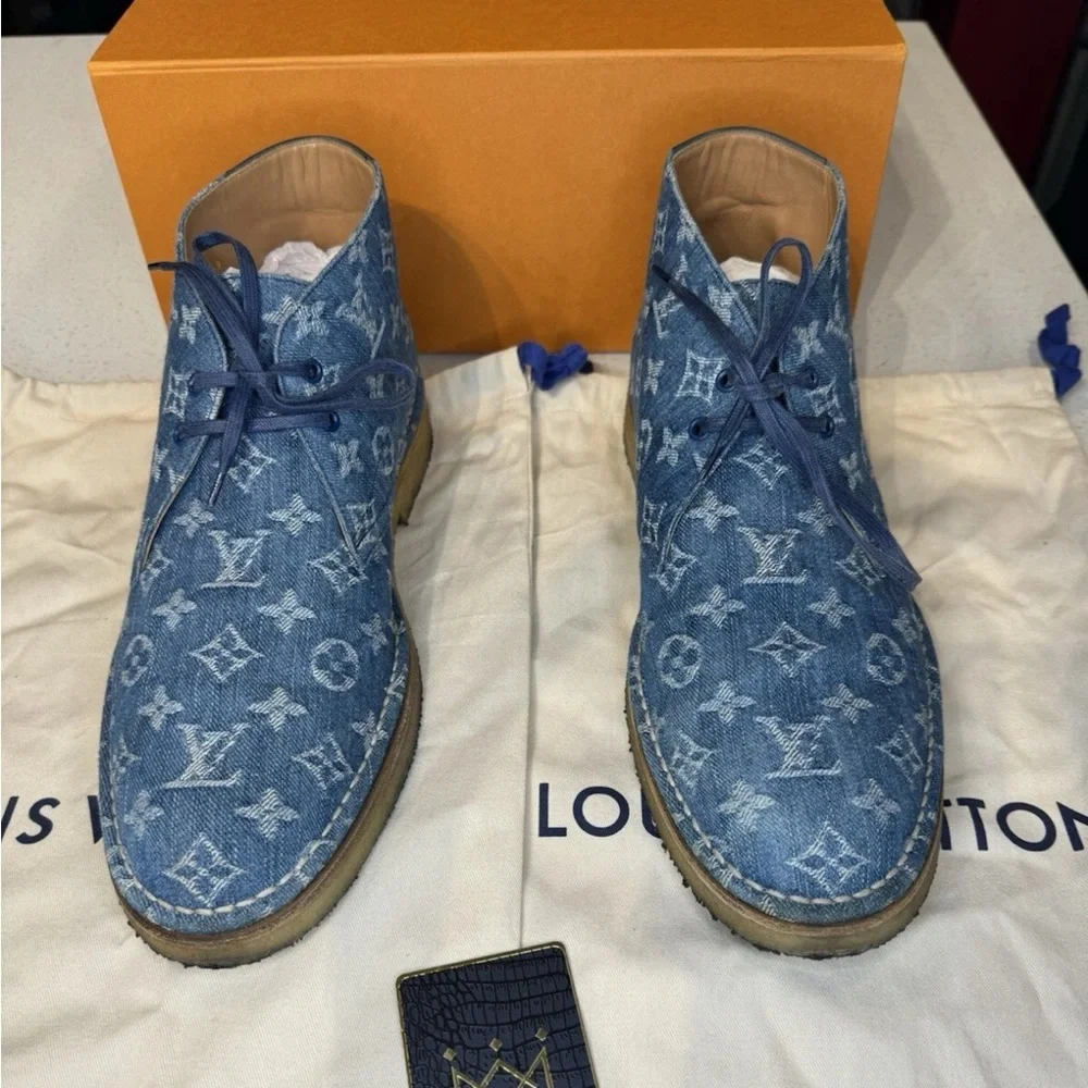 LOUIS VUITTON MONOGRAM DENIM DERBY BOOTS - Picture 11 of 12